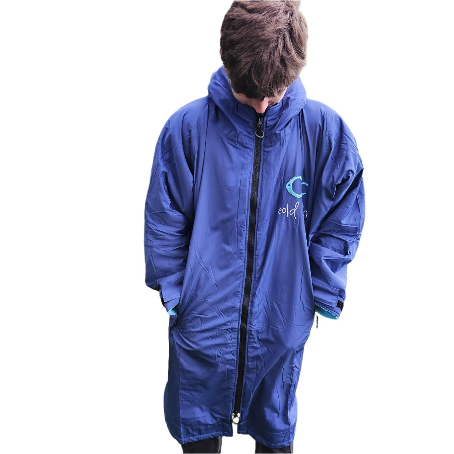 Cold Fish Cold water Swimming Dipping Surfing Changing Robe Navy Turquoise Adult