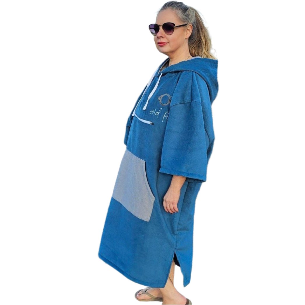 Towel Poncho Blue Grey Cold Fish Cold water Swimming Dipping Surfing