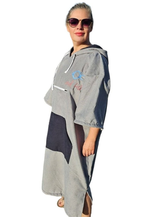 Towel Poncho Grey Black Unisex Cold Fish Cold water Swimming Dipping Surfing