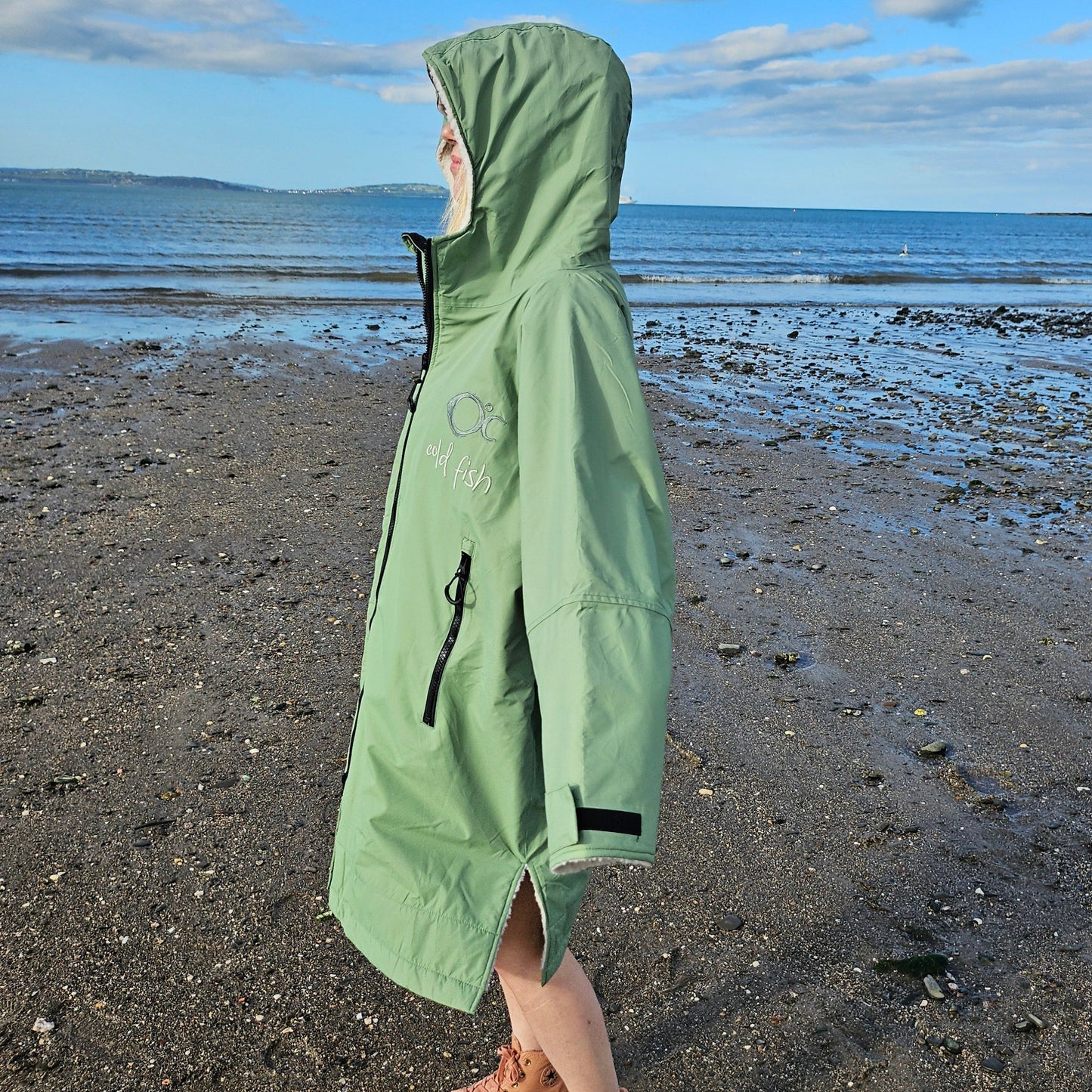 Cold Fish Cold water Swimming Dipping Surfing Changing Robe Mint Green Grey Adult