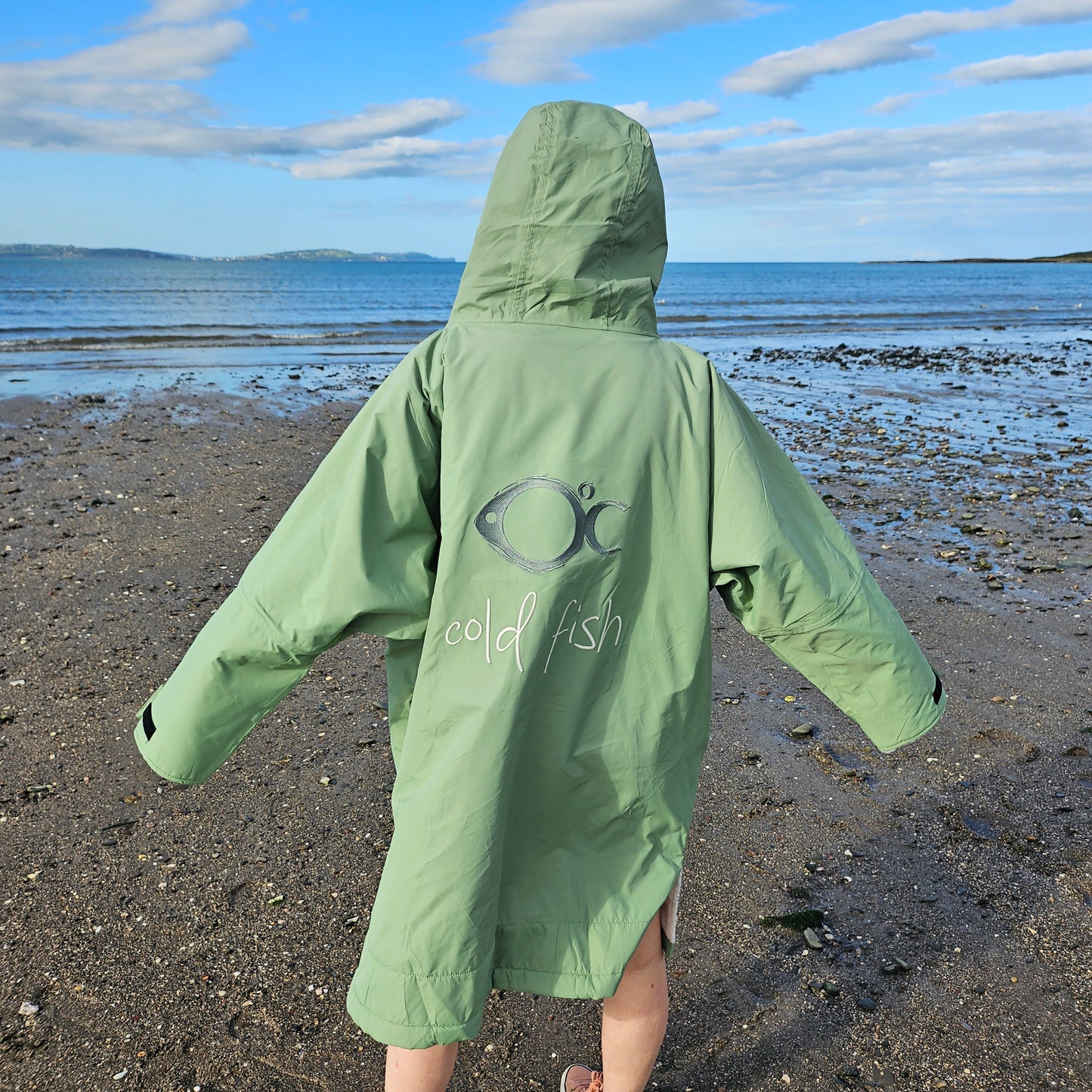 Cold Fish Cold water Swimming Dipping Surfing Changing Robe Mint Green Grey Adult