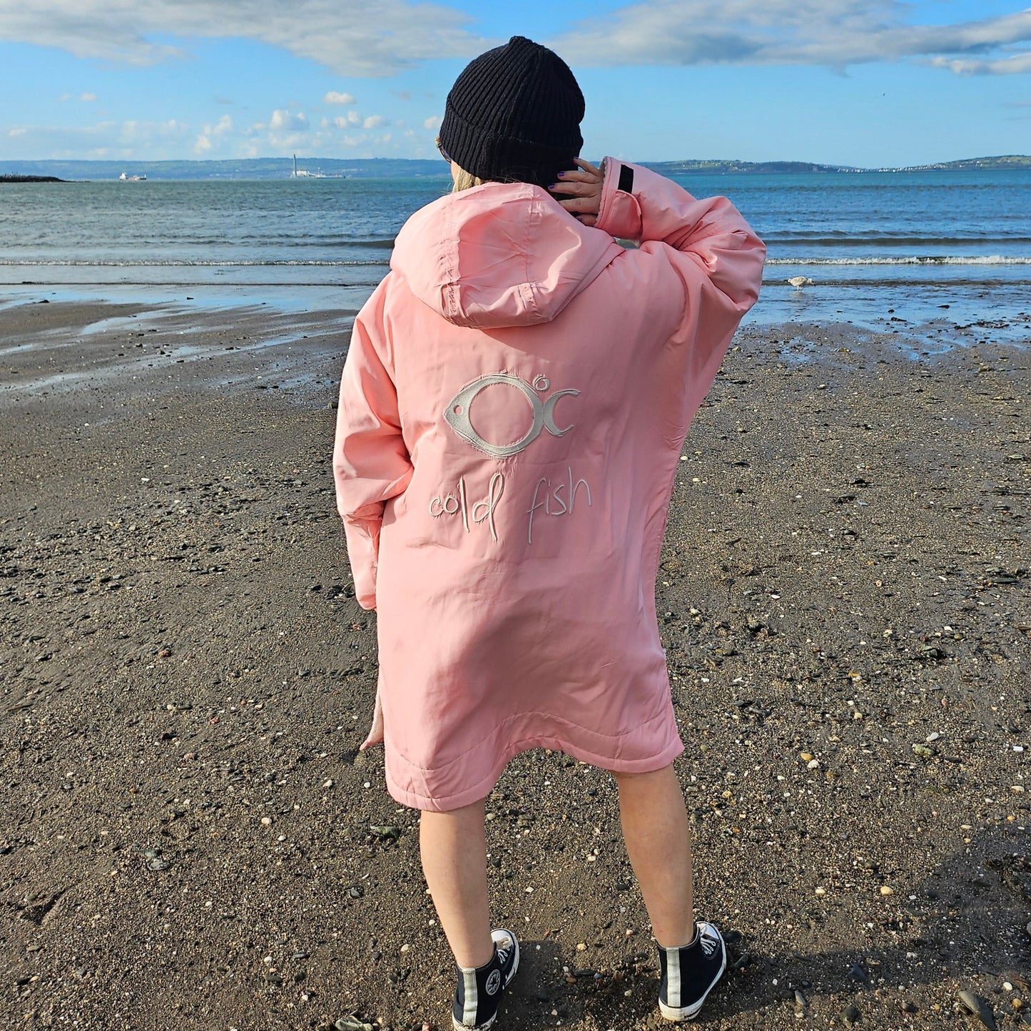 Cold Fish Cold water Swimming Dipping Surfing Changing Robe Baby Pink Ivory Adult