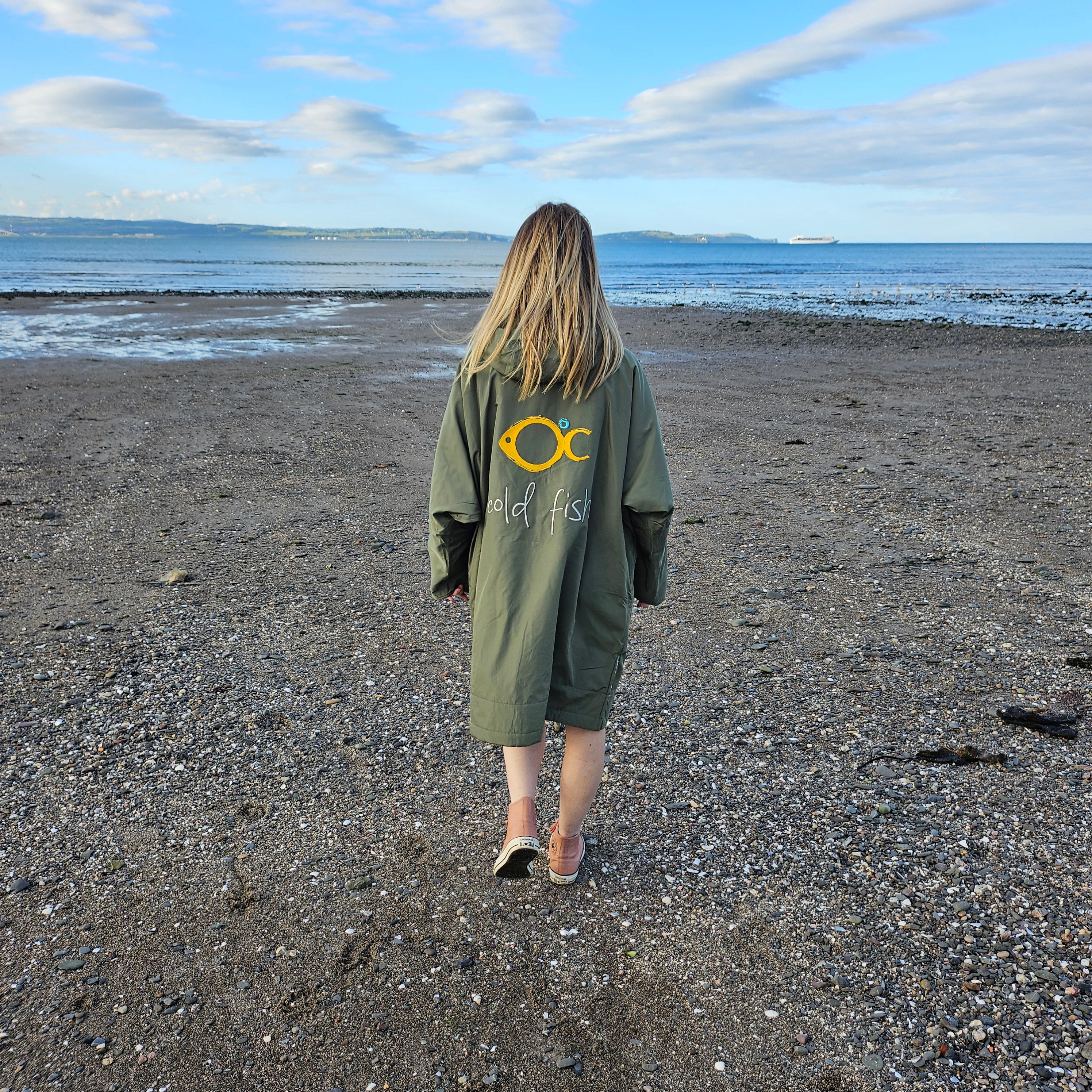 Cold Fish Cold water Swimming Dipping Surfing Changing Robe Khaki Gree