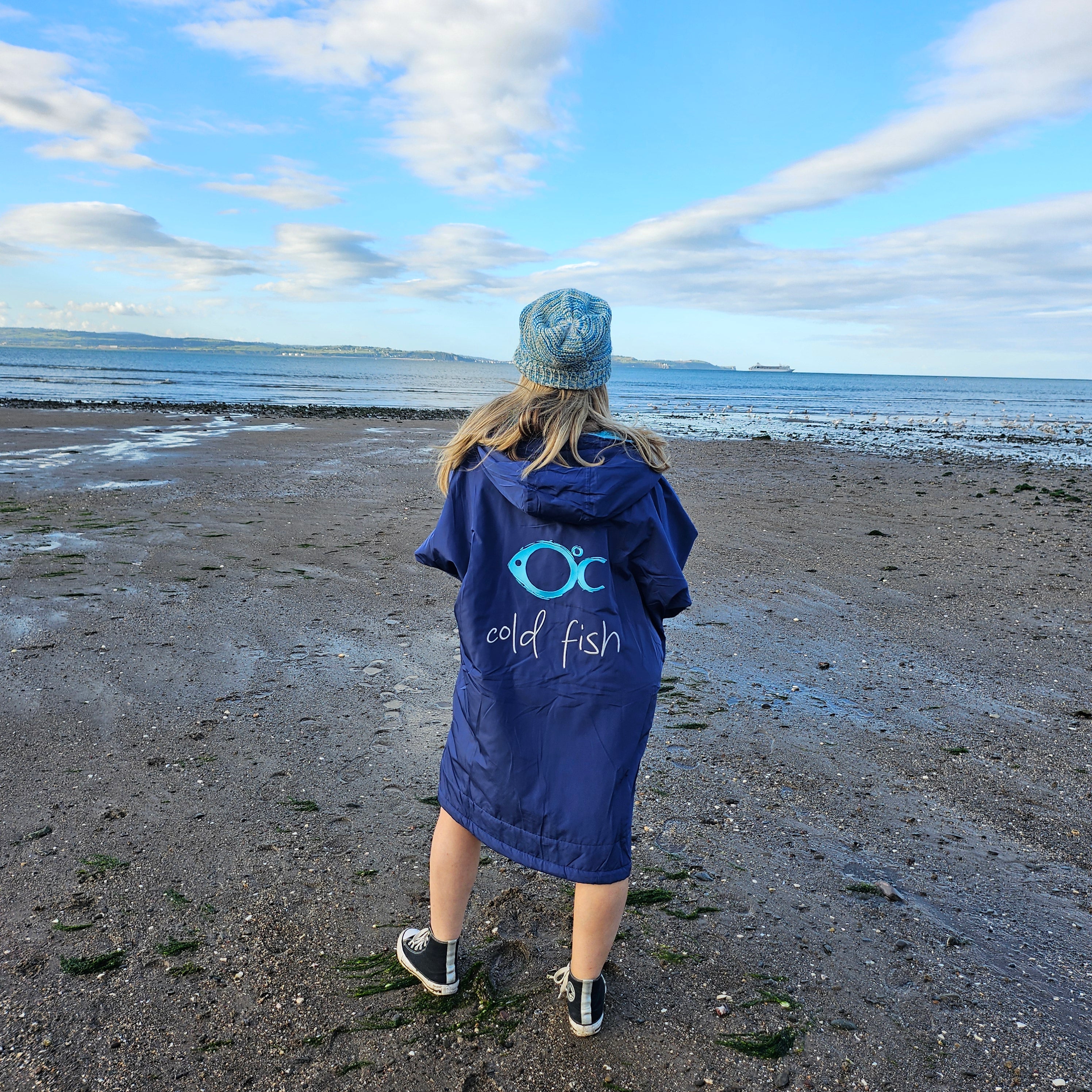 Cold Fish Cold water Swimming Dipping Surfing Changing Robe Navy Turqu