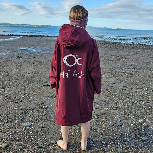 Cold Fish Cold water Swimming Dipping Surfing Changing Robe Burgundy Red Ivory Adult